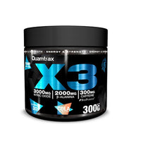 X3 de 300g en la sección de Pre entreno hecho por Quamtrax