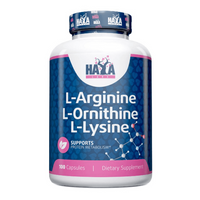 L-Arginina, L-Ornitina, L-Lisina presentación de 100 cápsulas del fabricante Haya Labs