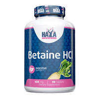 Betaína HCL 650mg de 90 tabletas complemento alimenticio de digestivos de Haya Labs