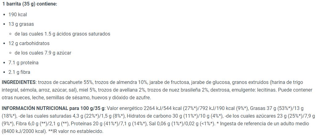 Información nutricional