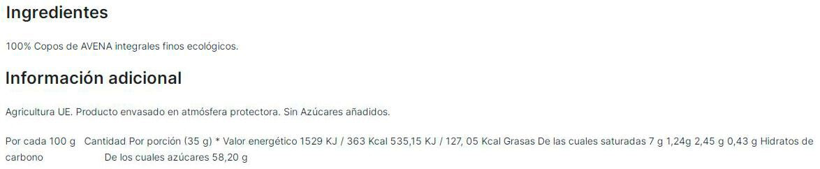 Información nutricional