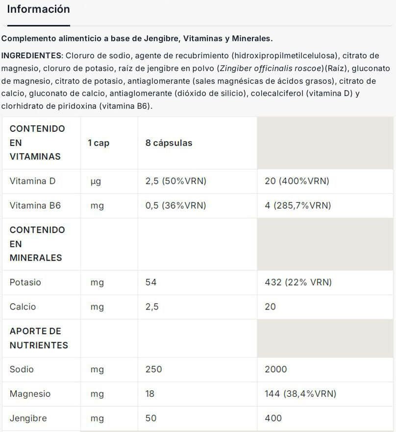 Información nutricional