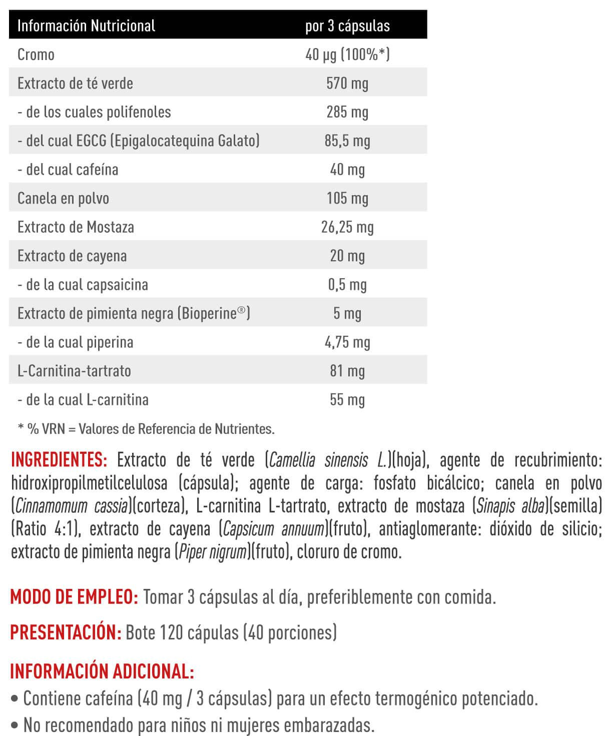Información nutricional